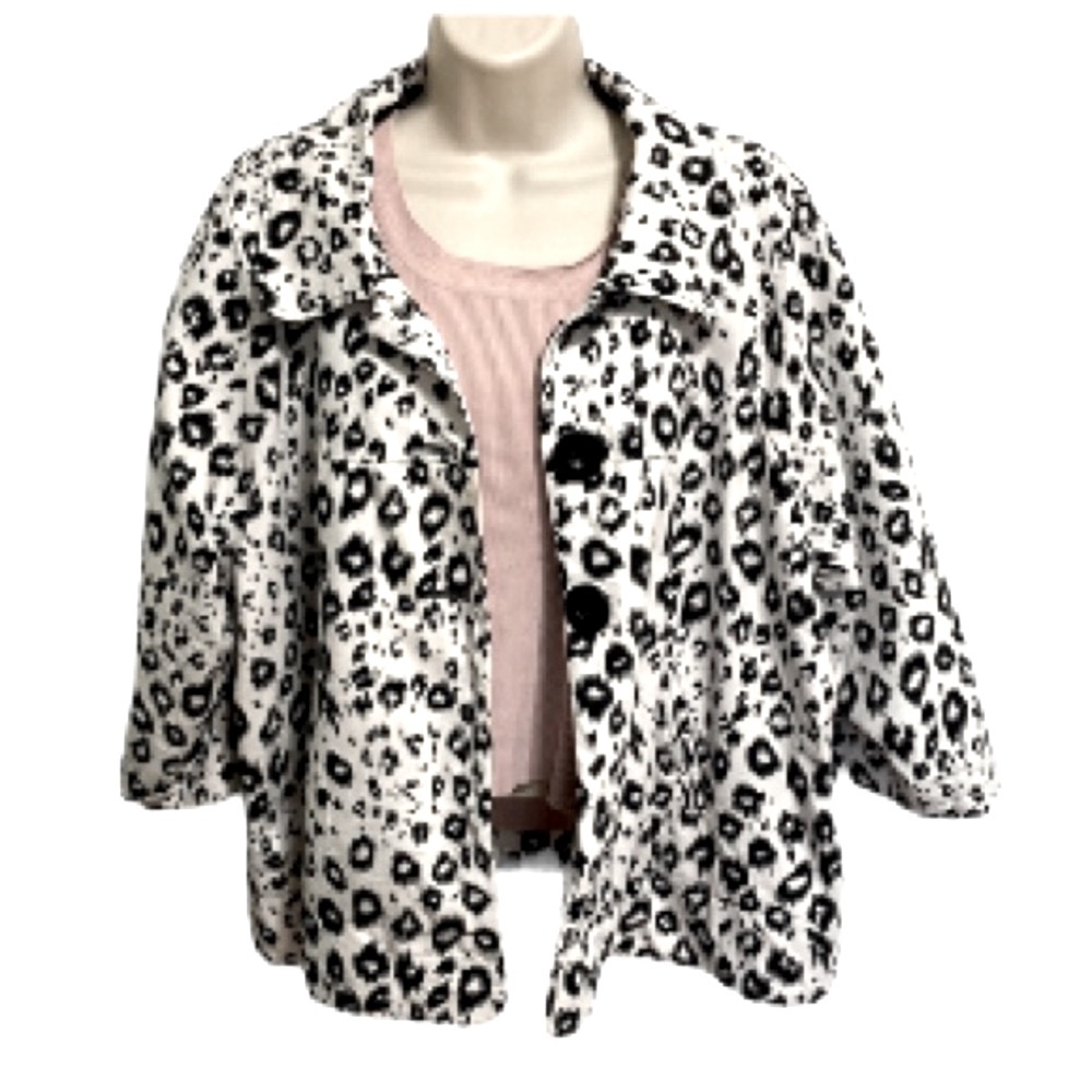 PARIS BLUES Vintage Leopard Button Up Jacket Coat Cape Black White Spots Large